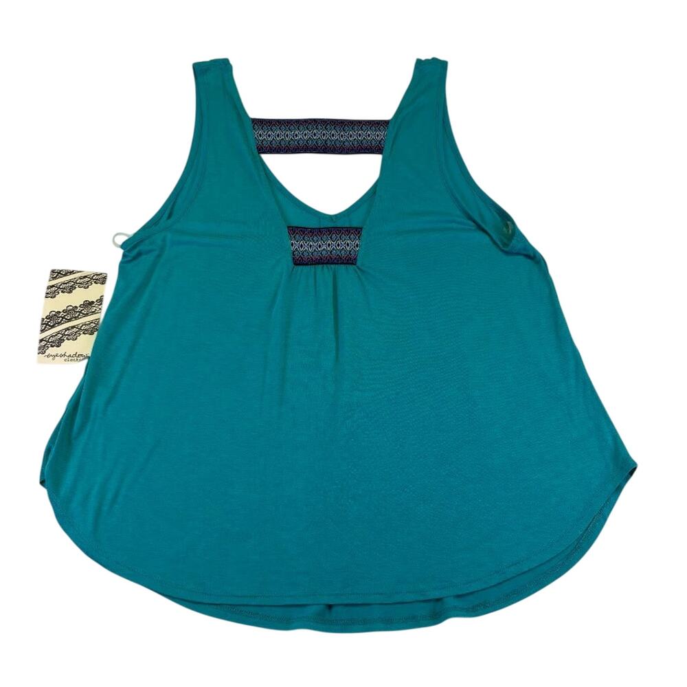 Eyeshadow Tunic Ruched Racerback Embroidered Blue Sleeveless Flowy Top NWT XL